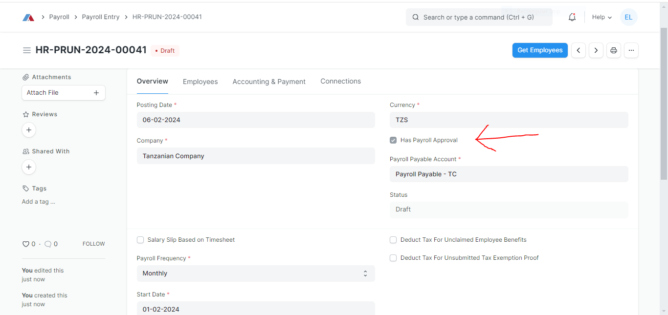 Payroll entry